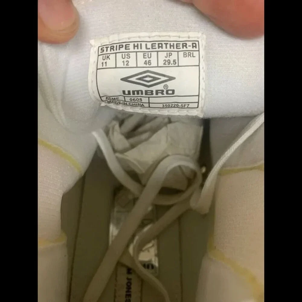 Size 12 - Umbro by Kim Jones Stripe Hi‎ Leather-A White Red Athletic Sneakers